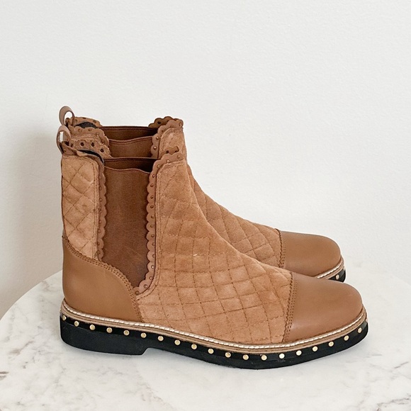 NEW Free People Atlas Chelsea Studded Booties Quilted Camel Size 39 EU 9 US - Picture 7 of 9